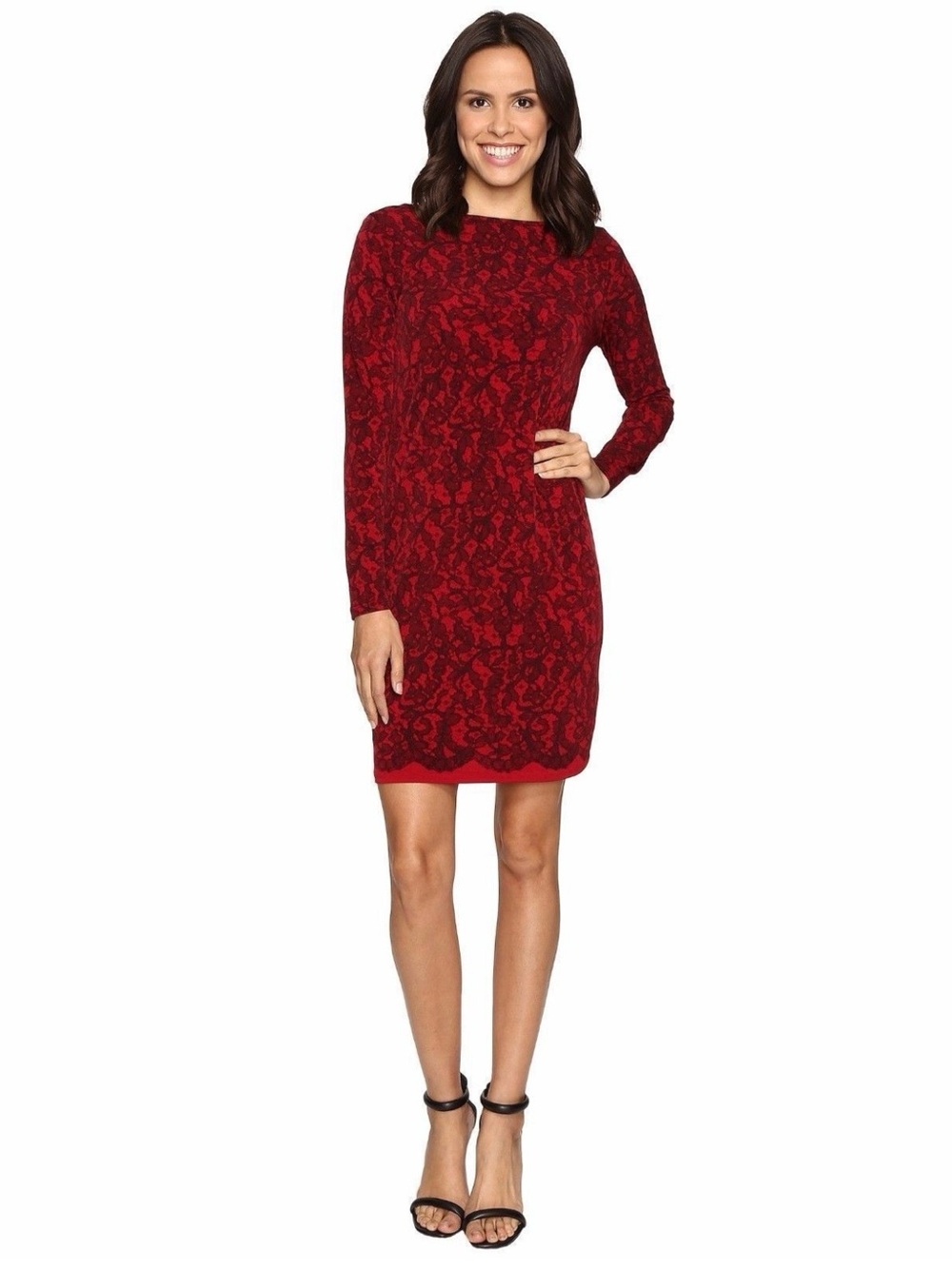 Michael Kors Red Lace Long-Sleeve Sheath Dress